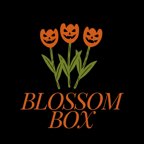 Halloween Blossom Box logo with jack-o-lantern tulips